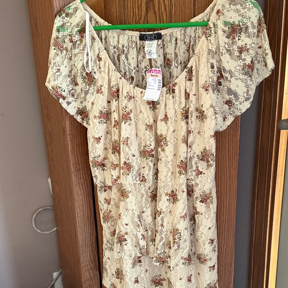 Deb Floral Lace Puff-Sleeve Cream Top